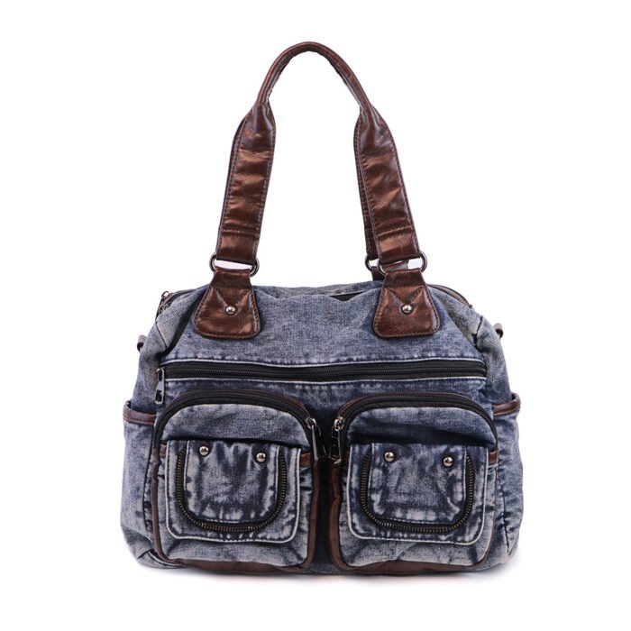 Wash Jeans Locomotive Patchwork Large Crossbody Bag