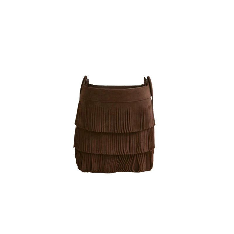 Suede Women's Design Bucket Fringe Purse Bag