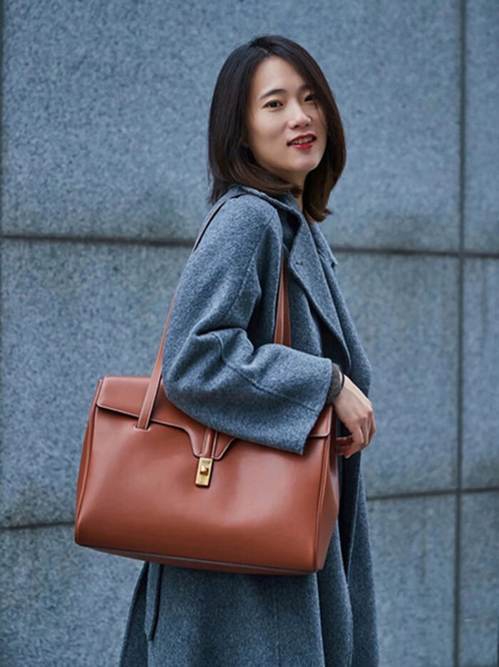 Brown Soft Leather Large Commuter Tote for Women