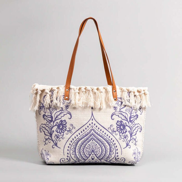 Canvas Printed Woven Fringe Woke Tote Bag