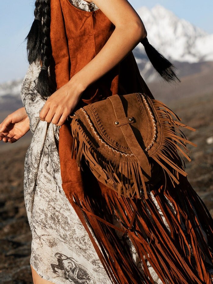 Western Leather Travel Suede Bags with Fringe