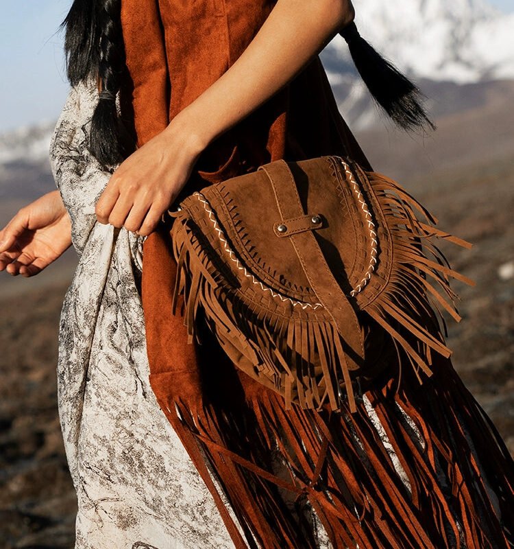 Western Leather Travel Suede Bags with Fringe