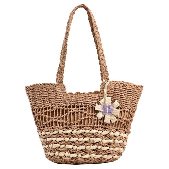 Modern Beach Straw Tote for Summer Brown