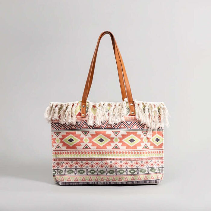 Canvas Printed Woven Fringe Woke Tote Bag