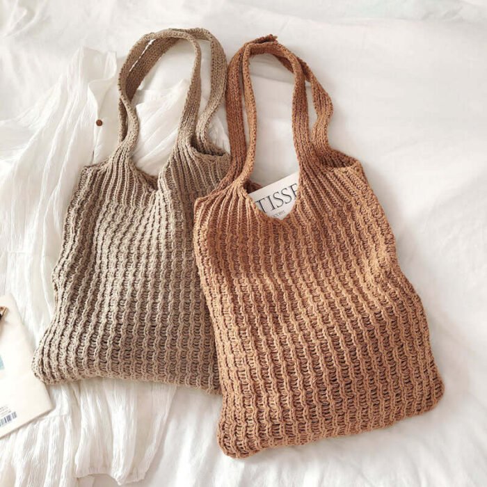 Shopping Knitted Hobo Shoulder Crochet Bag Brown