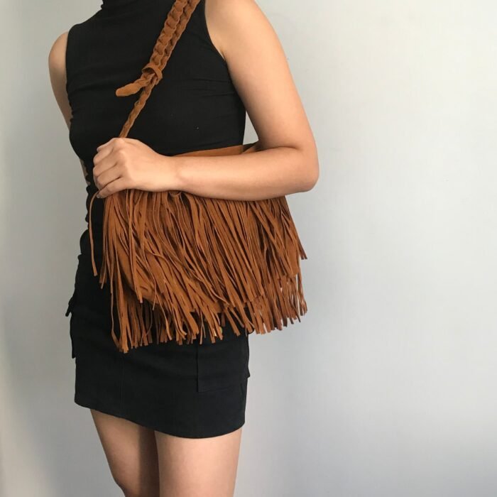 American Vintage Woven Fringed Suede Purse