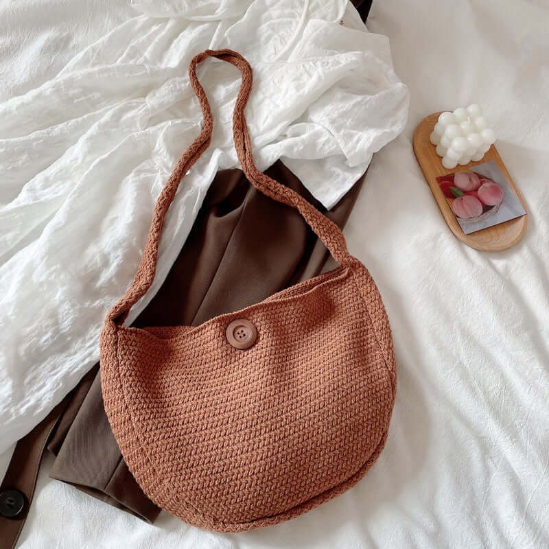 Women Solid Modern Crochet Crossbody Bag Brown