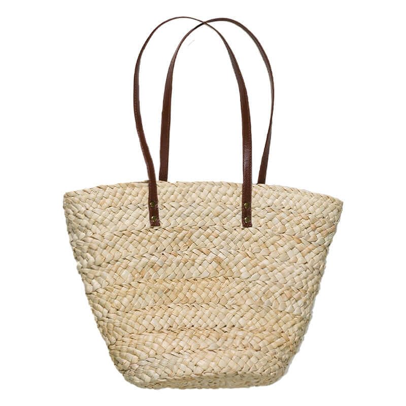 Khaki Summer Straw Basket Tote Bag for Beach