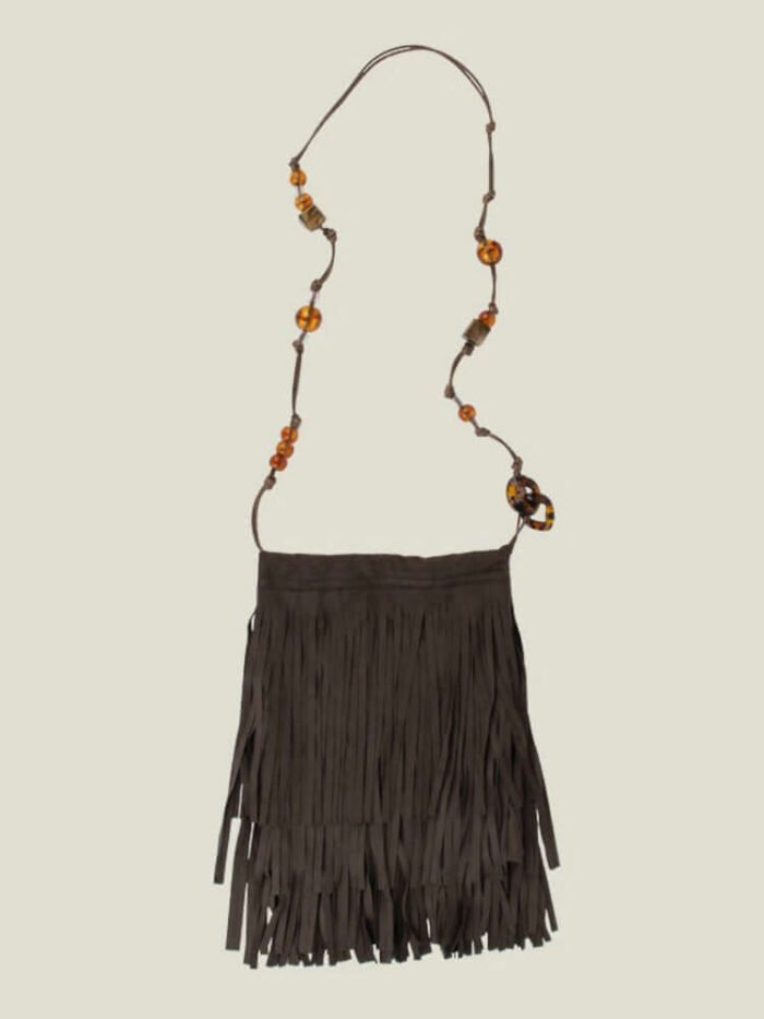 Drawstring beaded deer skin tassel crossbody purse bag