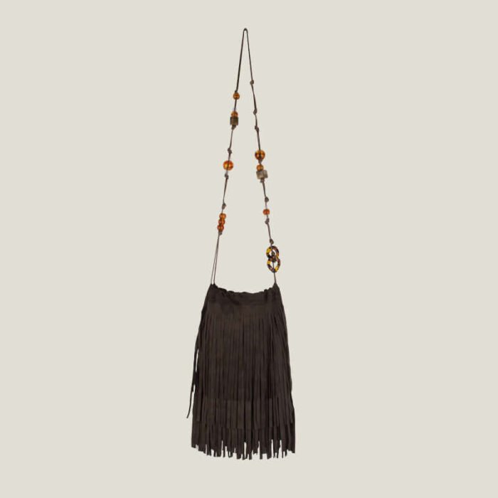 Drawstring beaded deer skin tassel crossbody purse bag