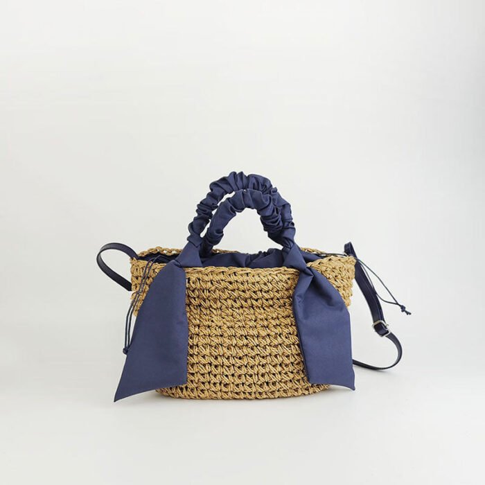 Summer Straw Woven Tote with Ribbon