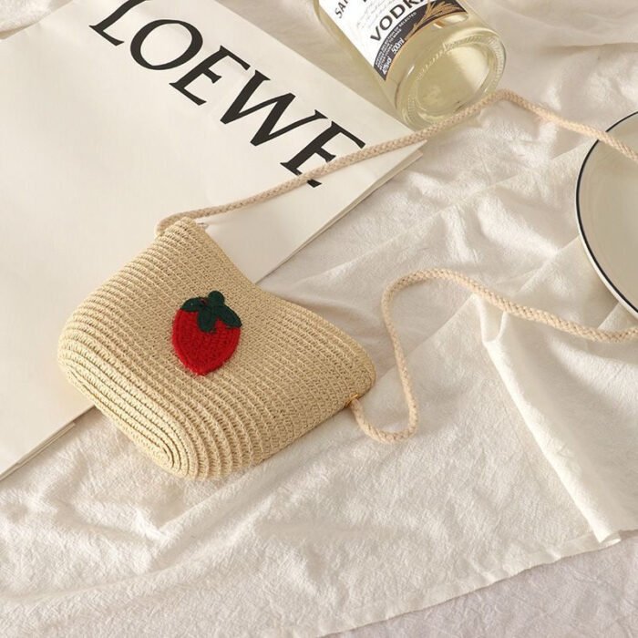 Summer Mini Straw Crossbody Bag with Fruit Pattern