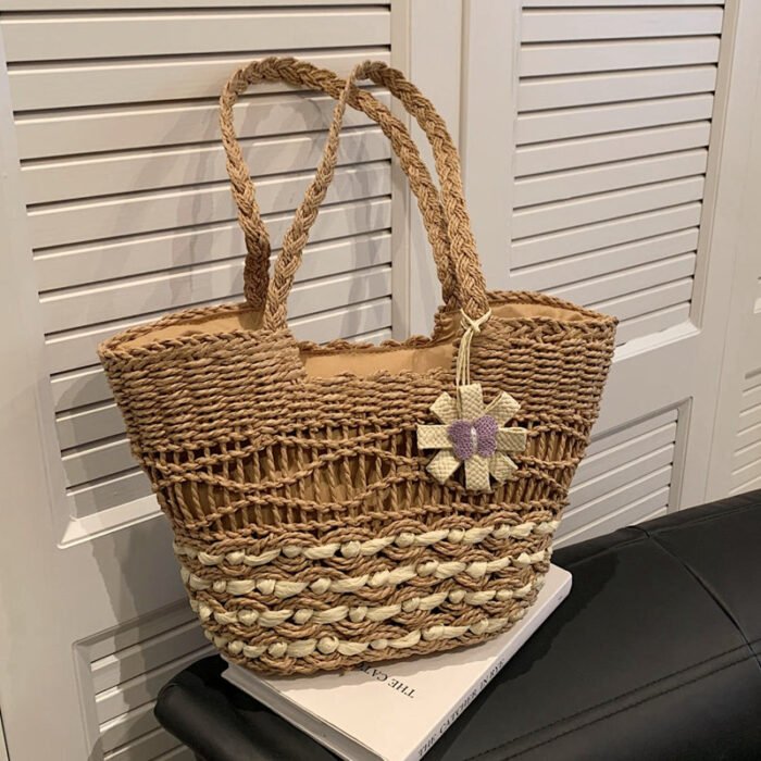 Modern Beach Straw Tote for Summer Brown