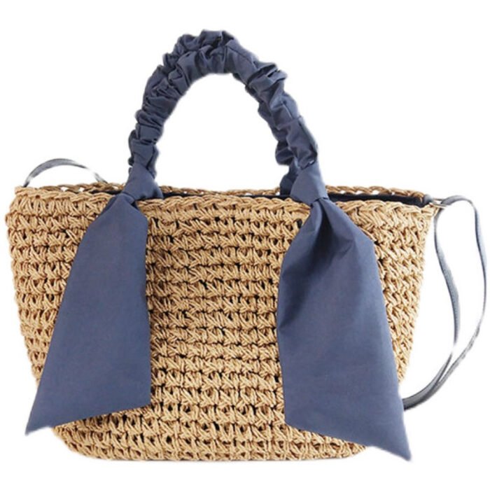 Summer Straw Woven Tote with Ribbon