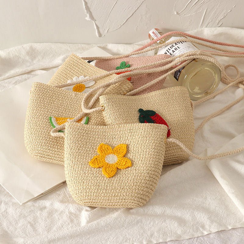 Summer Mini Straw Crossbody Bag with Fruit Pattern