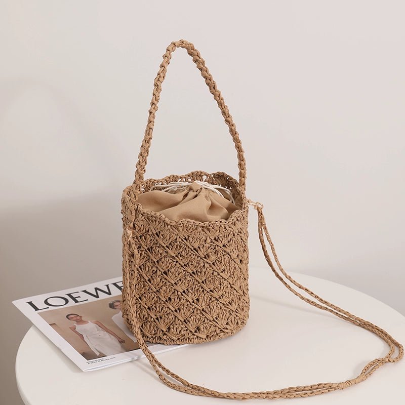 Bucket Woven Crossbody Bag for Seaside