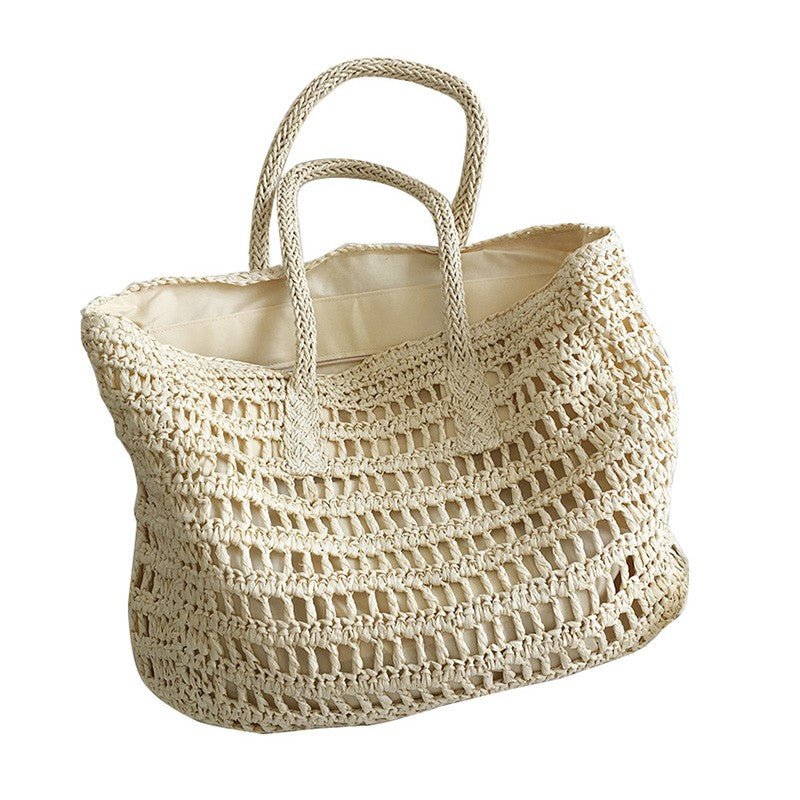 White Zippered Straw Big Beach Tote for Summer