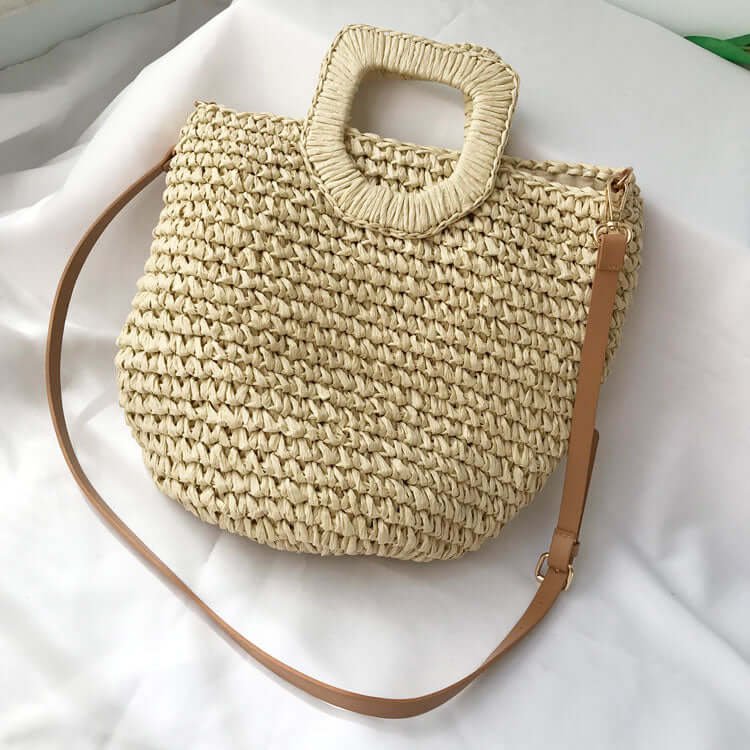 Handmade Straw Bucket Bags with Top Handle