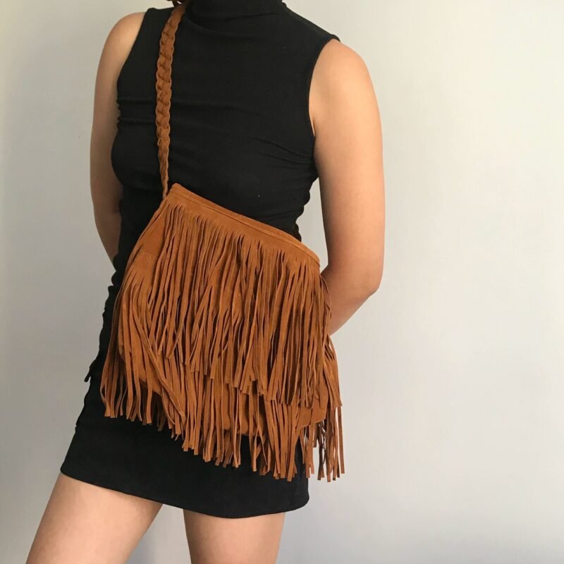 American Vintage Woven Fringed Suede Purse