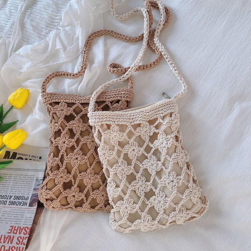 Handmade Small Knitted Hollow Crossbody Bag Brown