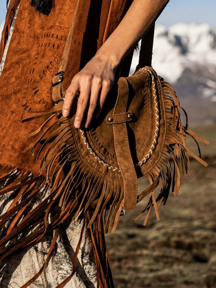 Western Leather Travel Suede Bags with Fringe