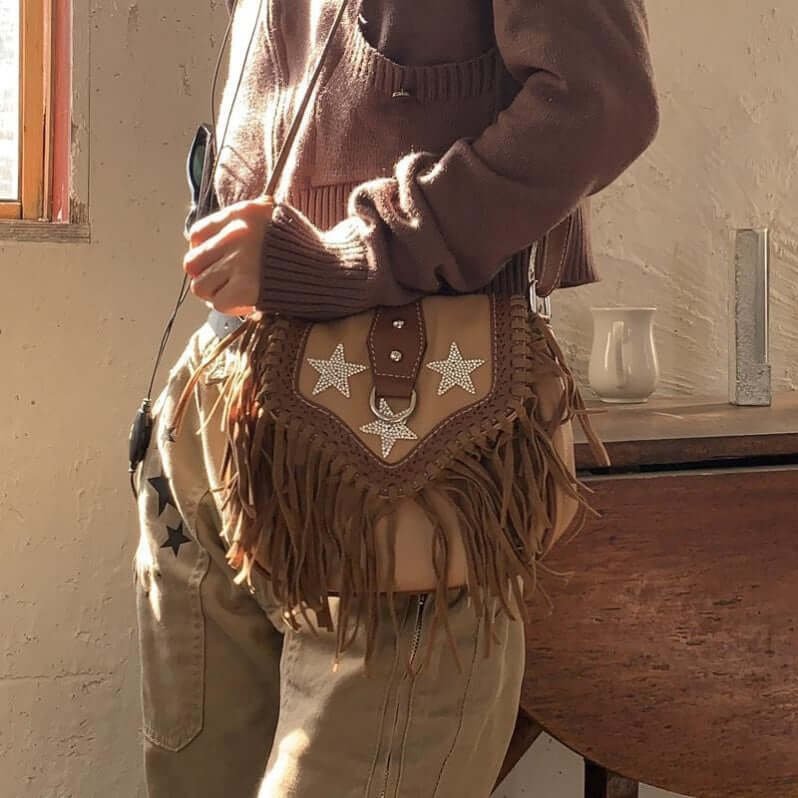 Western Star Sequined Fringed Saddle Purse Bag