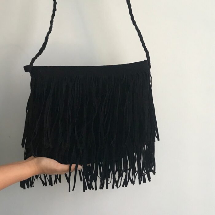 American Vintage Woven Fringed Suede Purse