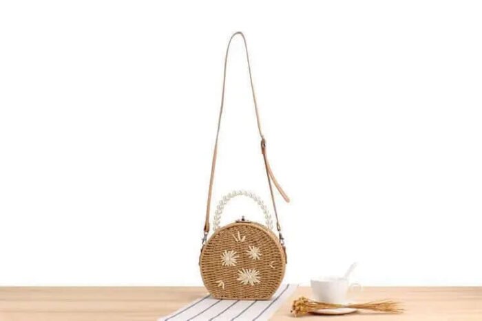 Flower Embroidery Straw Woven Handbags Box Shoulder Bags