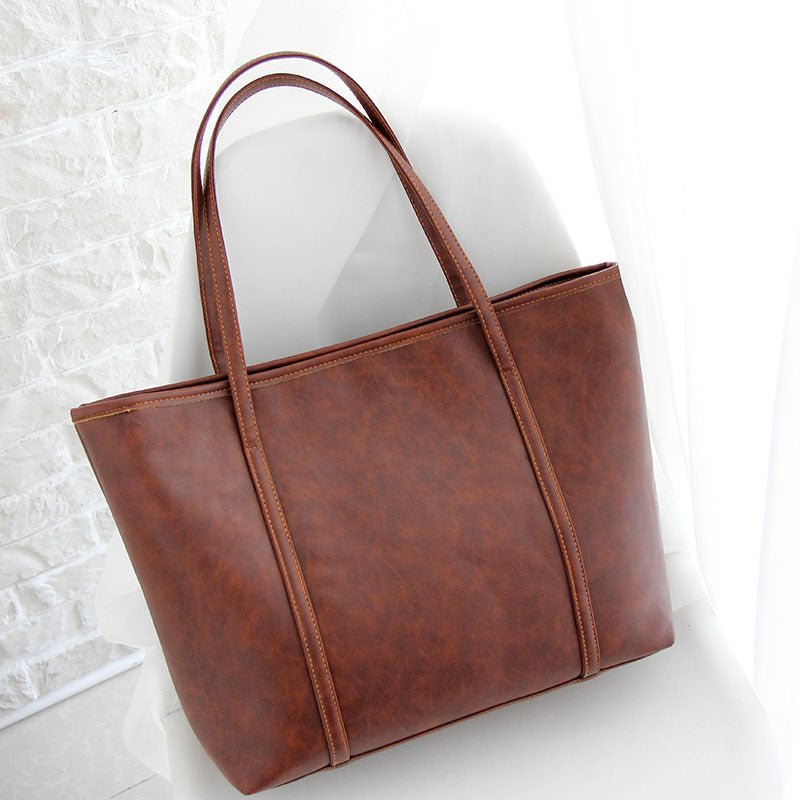 Ladies Leather Large Work Tote Bags in Brown Print