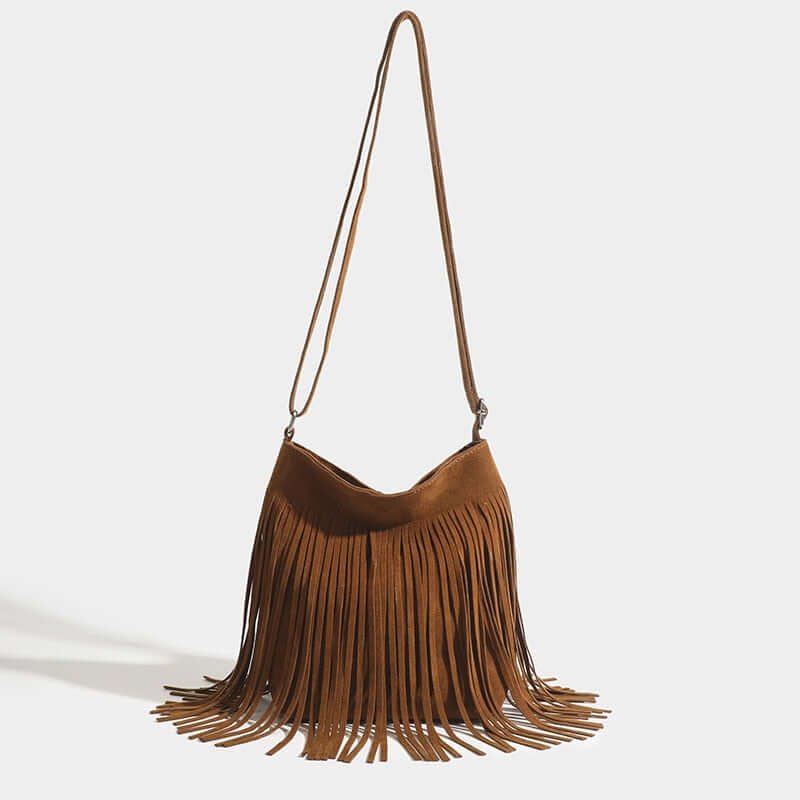 Tassel Korean Women Simple and Popular Leather Fringe Purse Brown