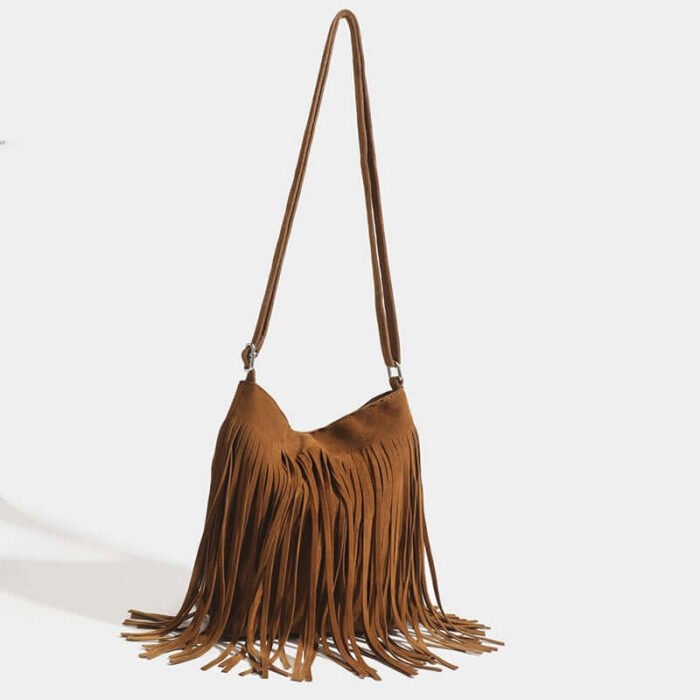 Tassel Korean Women Simple and Popular Leather Fringe Purse Brown