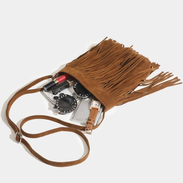 Tassel Korean Women Simple and Popular Leather Fringe Purse Brown