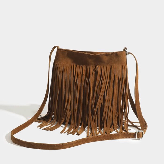 Tassel Korean Women Simple and Popular Leather Fringe Purse Brown