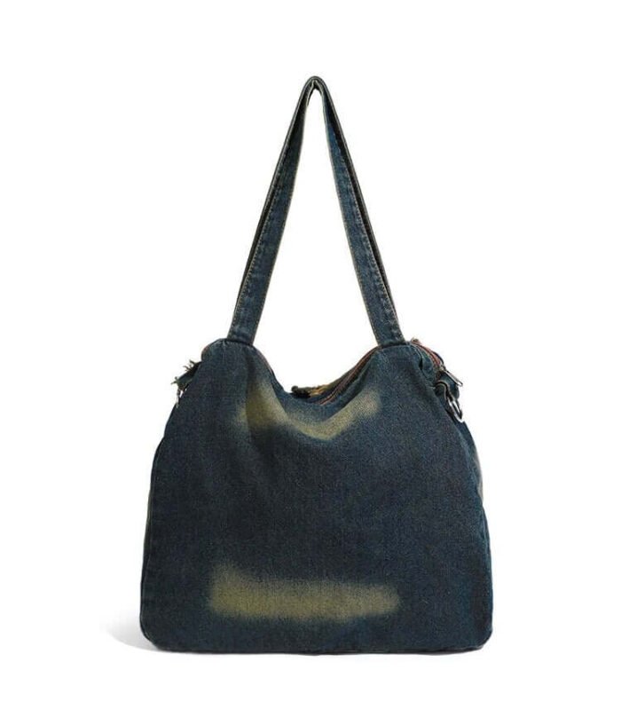 Vintage Washed Denim Large Designer Handbag Totes