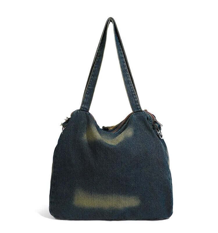 Vintage Washed Denim Large Designer Handbag Totes