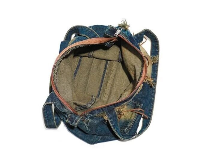 Vintage Washed Denim Large Designer Handbag Totes