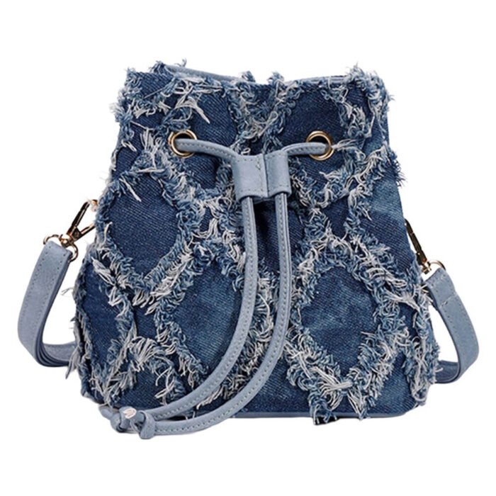 Mini Crossbody Purse Denim Drawstring Bag Diamond Lattice Commute Purse