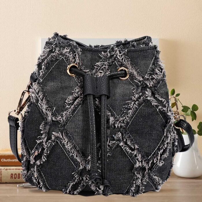 Mini Crossbody Purse Denim Drawstring Bag Diamond Lattice Commute Purse