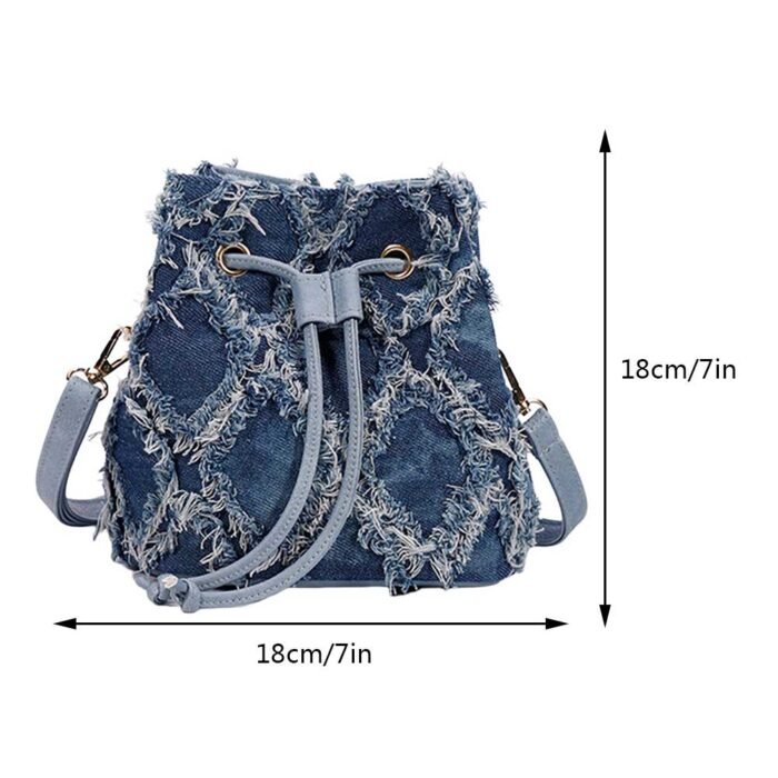 Mini Crossbody Purse Denim Drawstring Bag Diamond Lattice Commute Purse