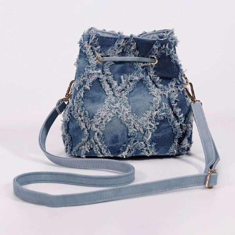 Mini Crossbody Purse Denim Drawstring Bag Diamond Lattice Commute Purse