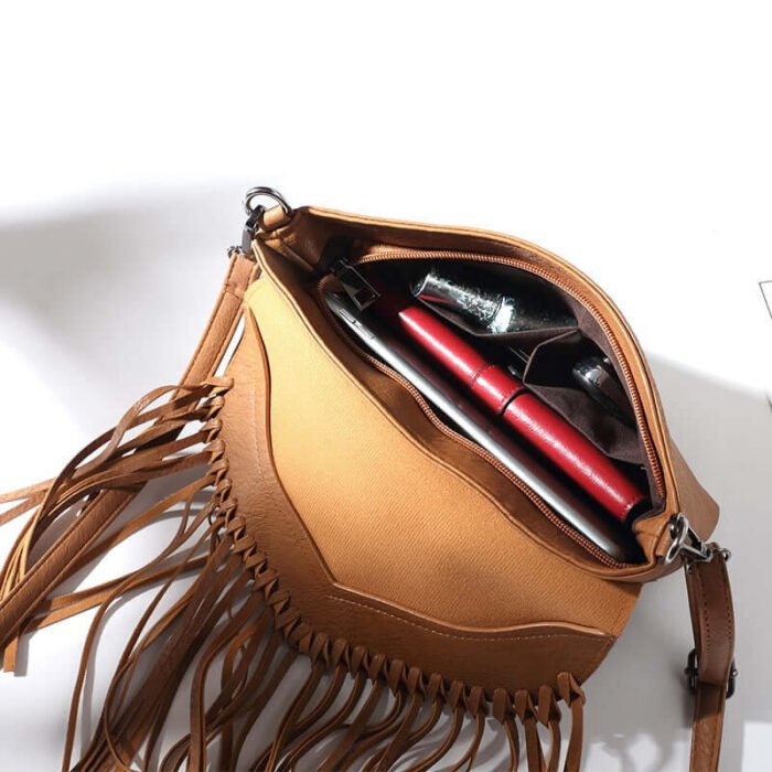 Western Leather Hobo Fringe Tassel Crossbody Purse