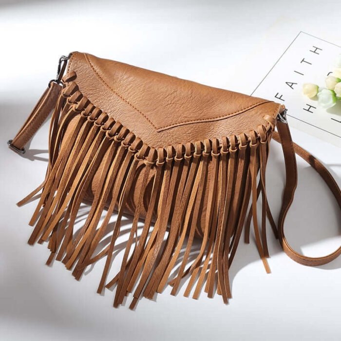 Western Leather Hobo Fringe Tassel Crossbody Purse