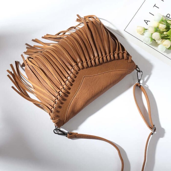 Western Leather Hobo Fringe Tassel Crossbody Purse