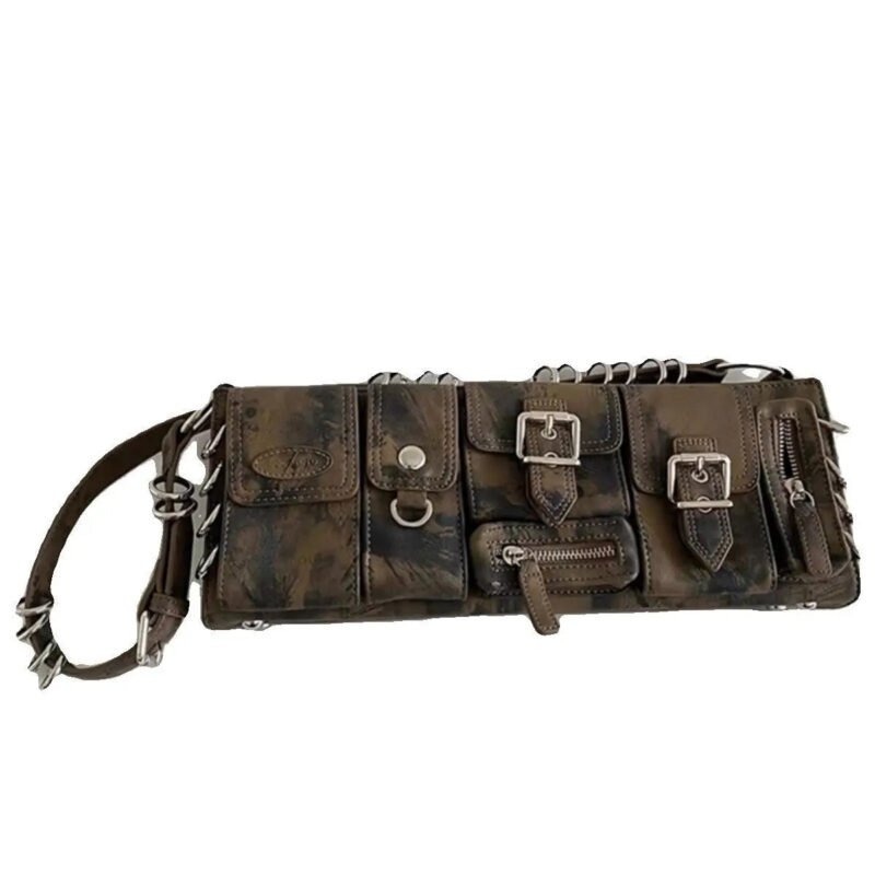 Gothic Underarm Ladies Leather Rock Zip Purses