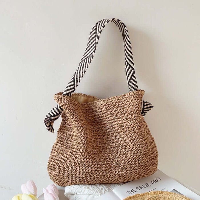 Beach Woven Straw Bag with Wide Strap