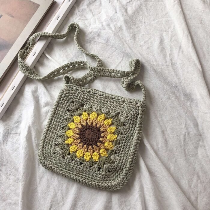 Crochet Sunflower Pattern Crossbody Bag Yellow