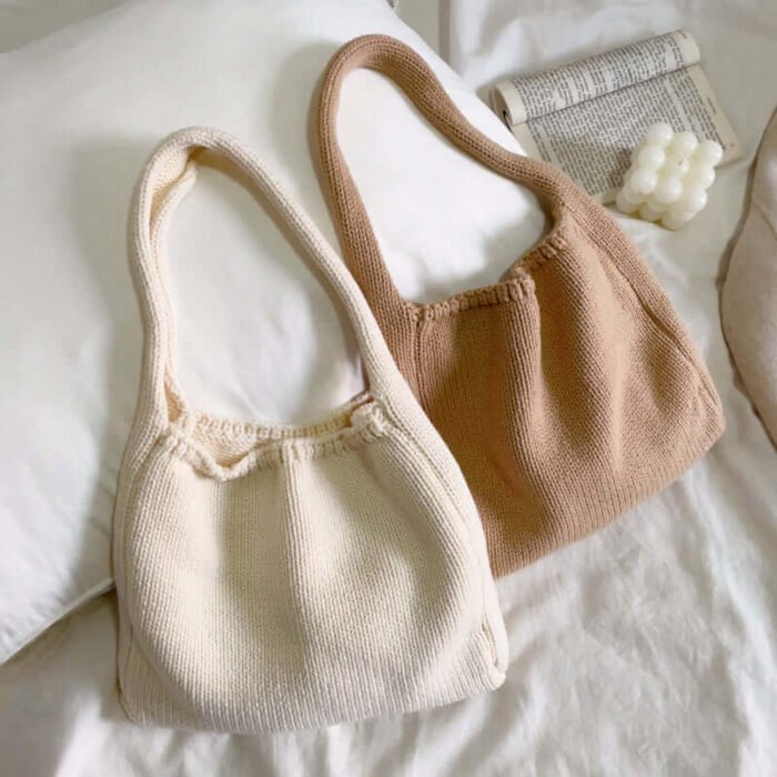 Cute Khaki Crocheted Cotton Hobo Handbag Women