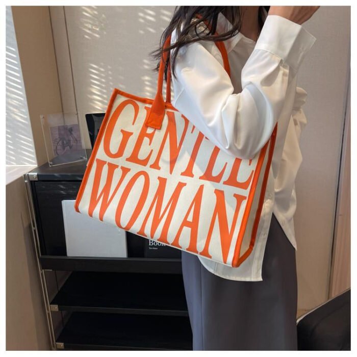 Extra Large Canvas Work Tote Bags in Orange Print