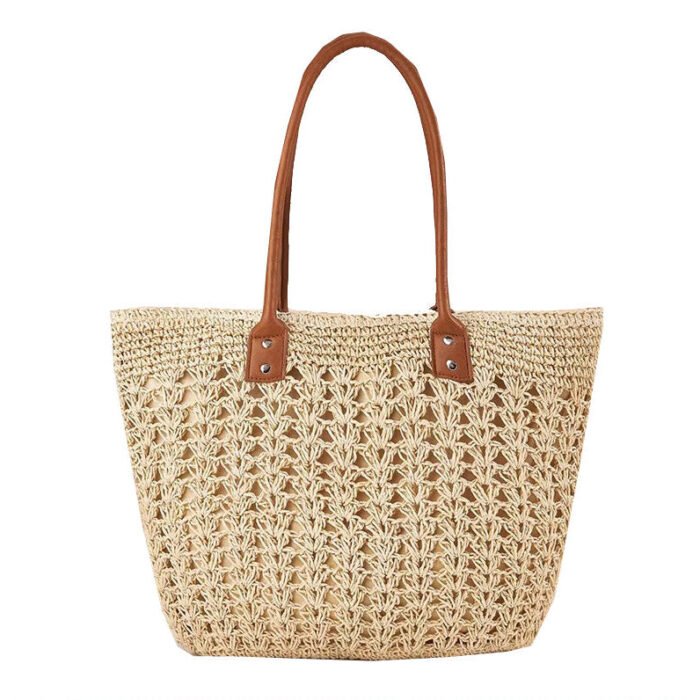 Modern Straw Tote Bag with Leather Handles