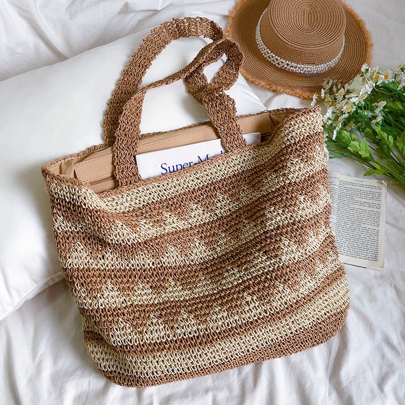 Stitching Color Beach Woven Tote Bag for Summer